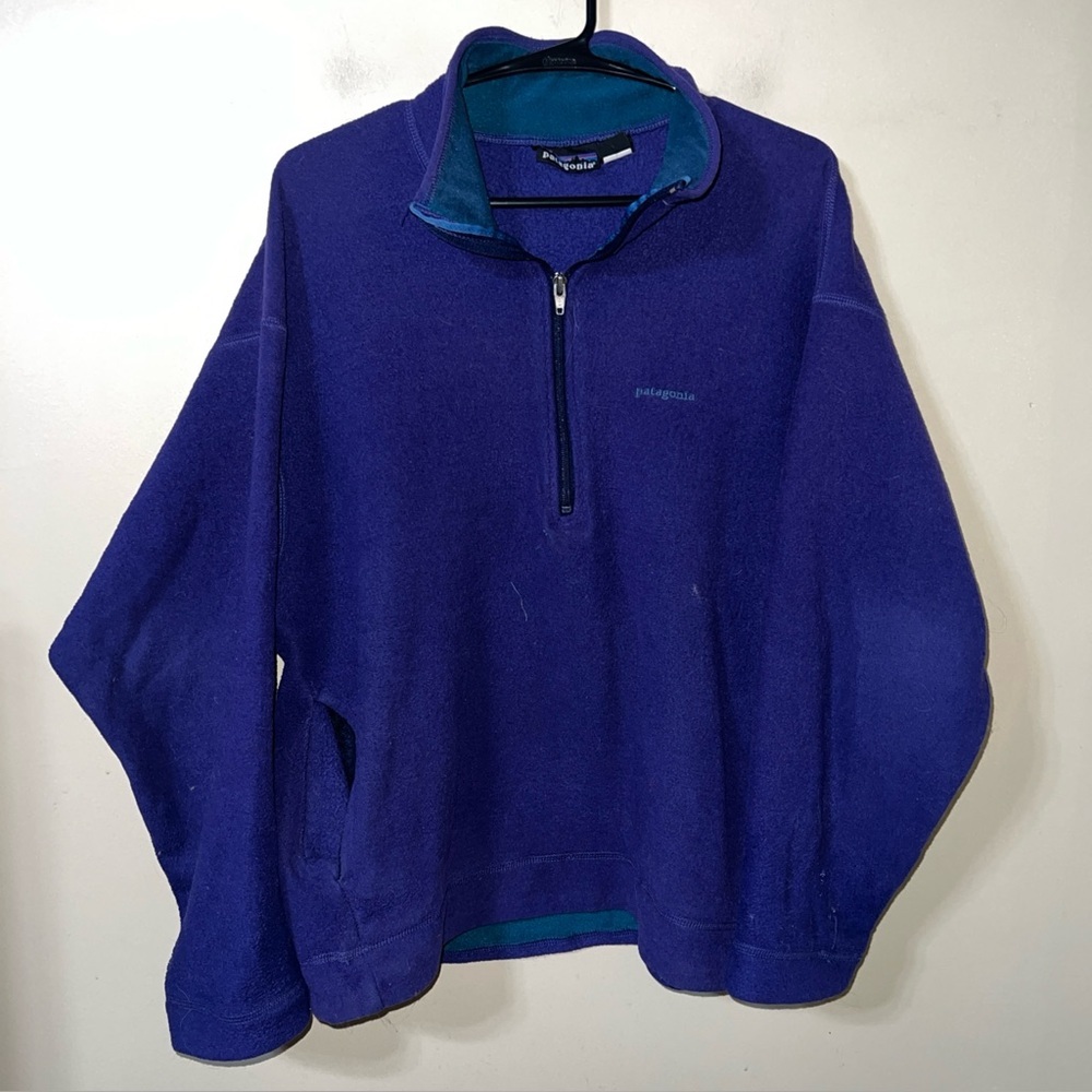 Vintage Patagonia Men's Quarter-Zip Sweater Purple Medium